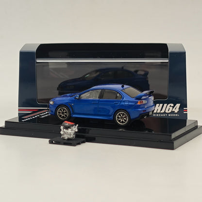 Hobby Japan 1/64 Mitsubishi Lancer Evolution X Final Edition w/Engine Display Model Lightning Blue Mica HJ642053ABL Diecast Model Car Limited Collection