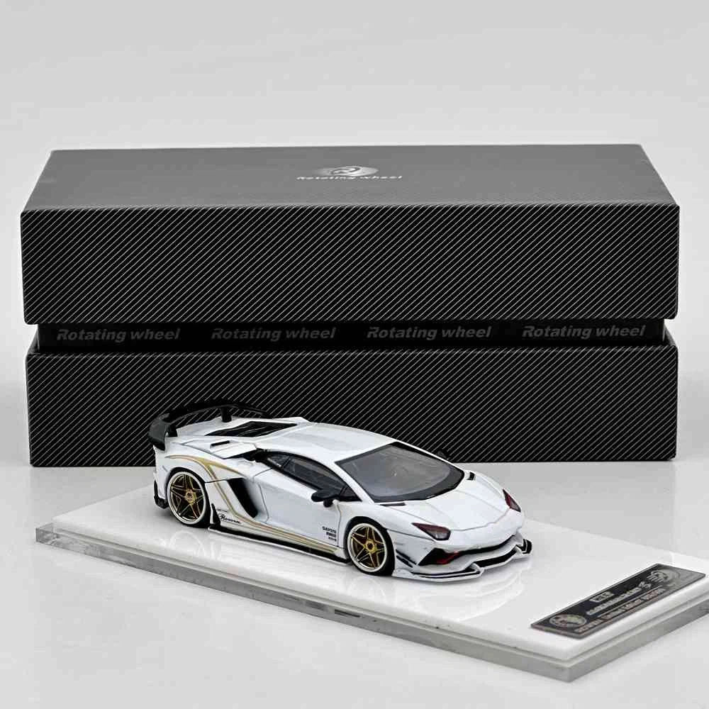 Rotating Wheel 1/64 Aventador S Rowen Supercar White Diecast Alloy Collectible Model Car