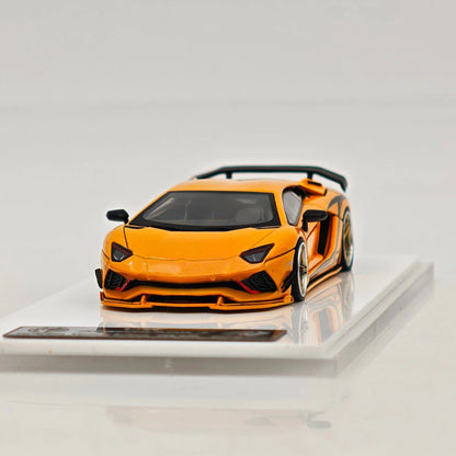 Rotating Wheel 1:64 Aventador S Rowen Supercar Yellow Diecast Alloy Collectible Model Car