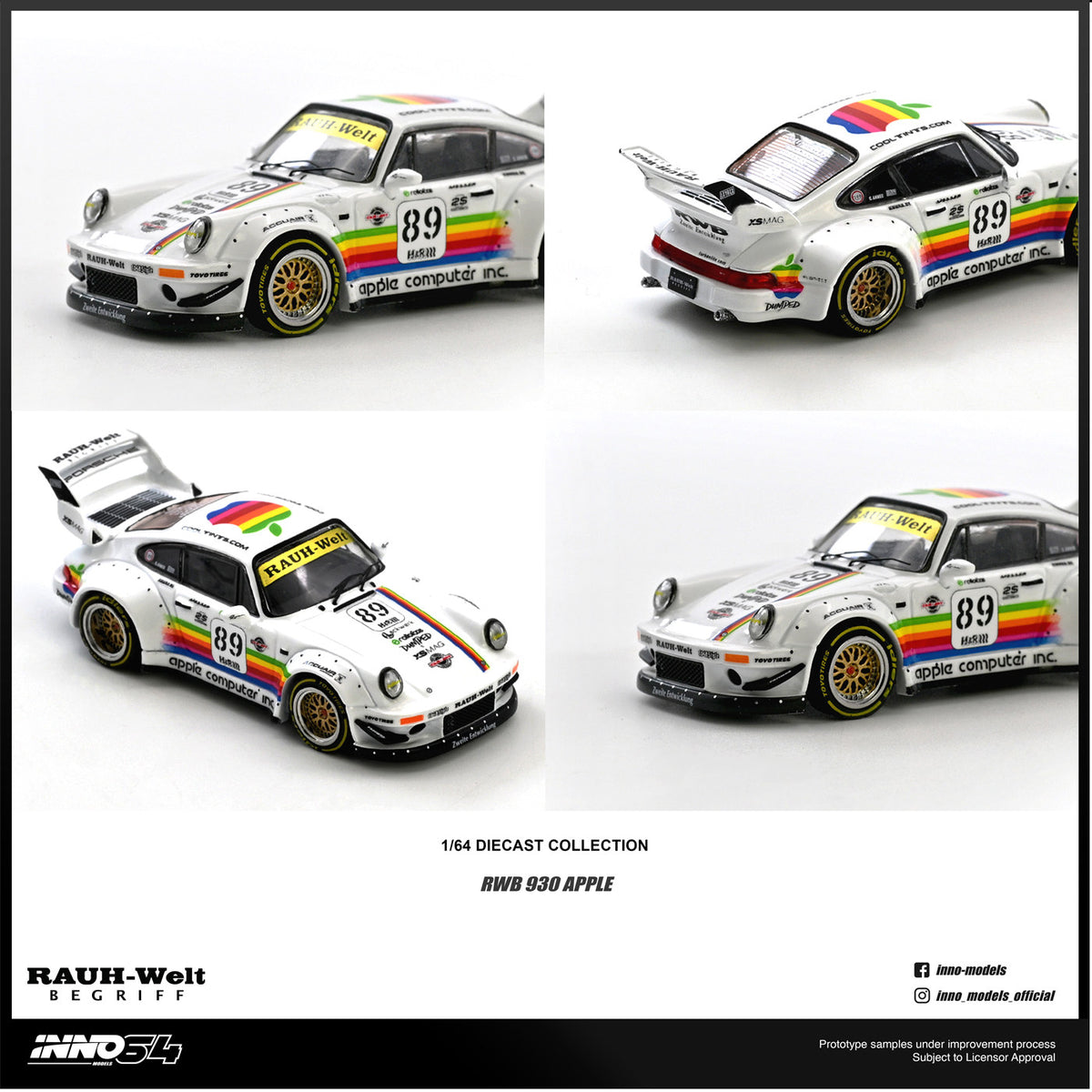 INNO 1:64 RWB 930 #89 White Apple Livery Wide-body Modification Alloy Model Car
