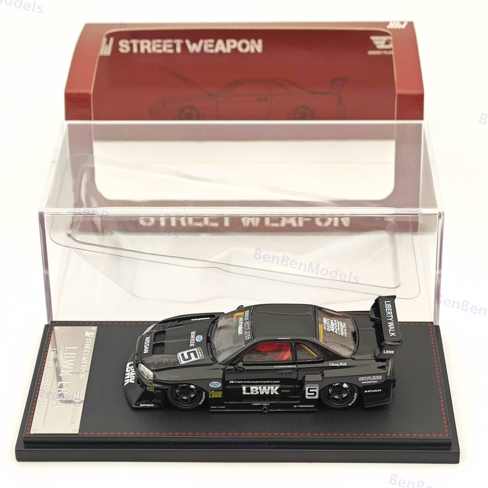 1/64 SW NISSAN GT-R LBWK ER34 #5 Black Diecast Model Car Miniature Collection