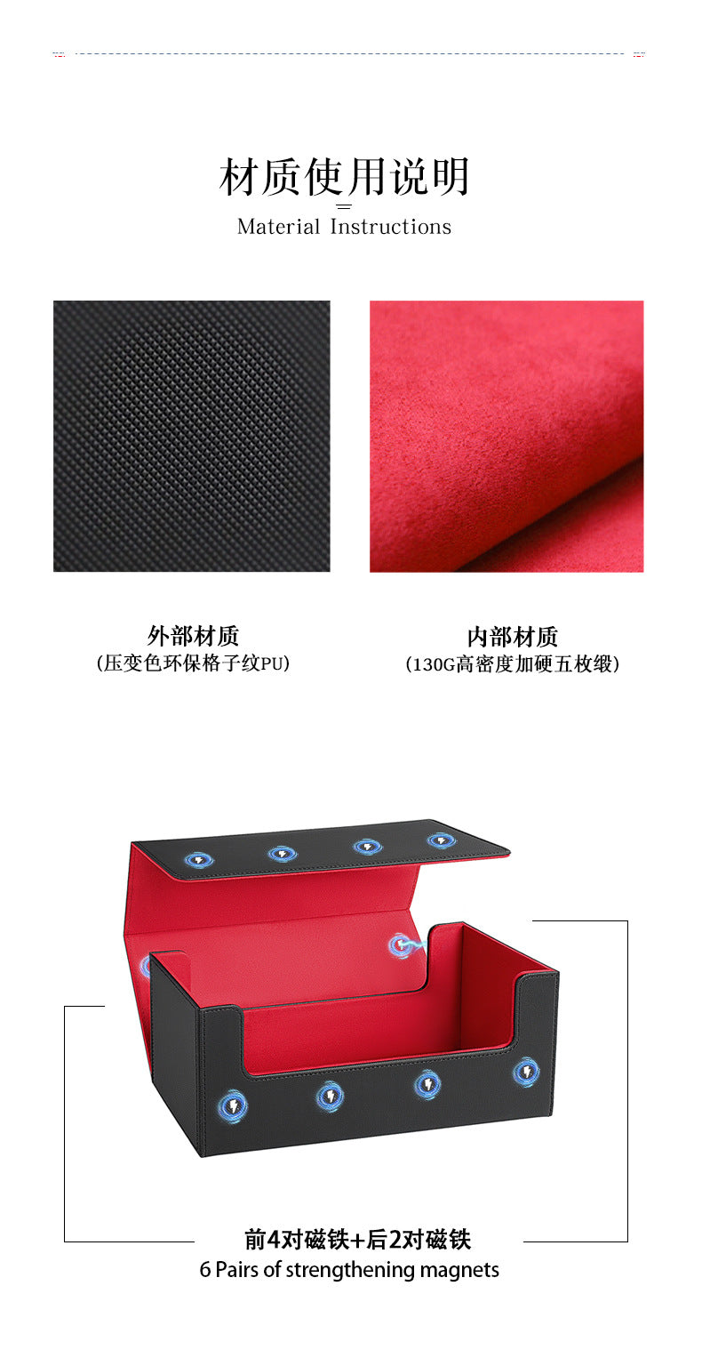 Large Capacity Magnetic PU Card Storage Box Holds 37 PT Card Slabs Toploaders Portable Deck Case for TCG Sports Trading Card