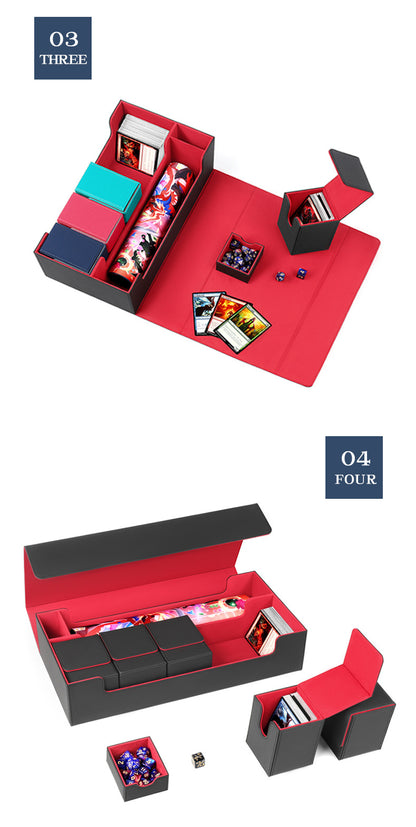 Multi Functional PU Magnetic Card Storage Box Large Holder For 500+ TCG Cards With Dice Compartment & Playmat Pocket