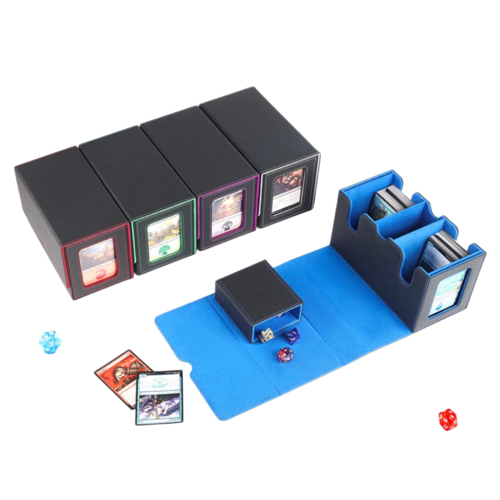 Dual Grid Magnetic Flip Card Box Grid Texture PU Card Holder Portable Trading Card Organizer Storage Box