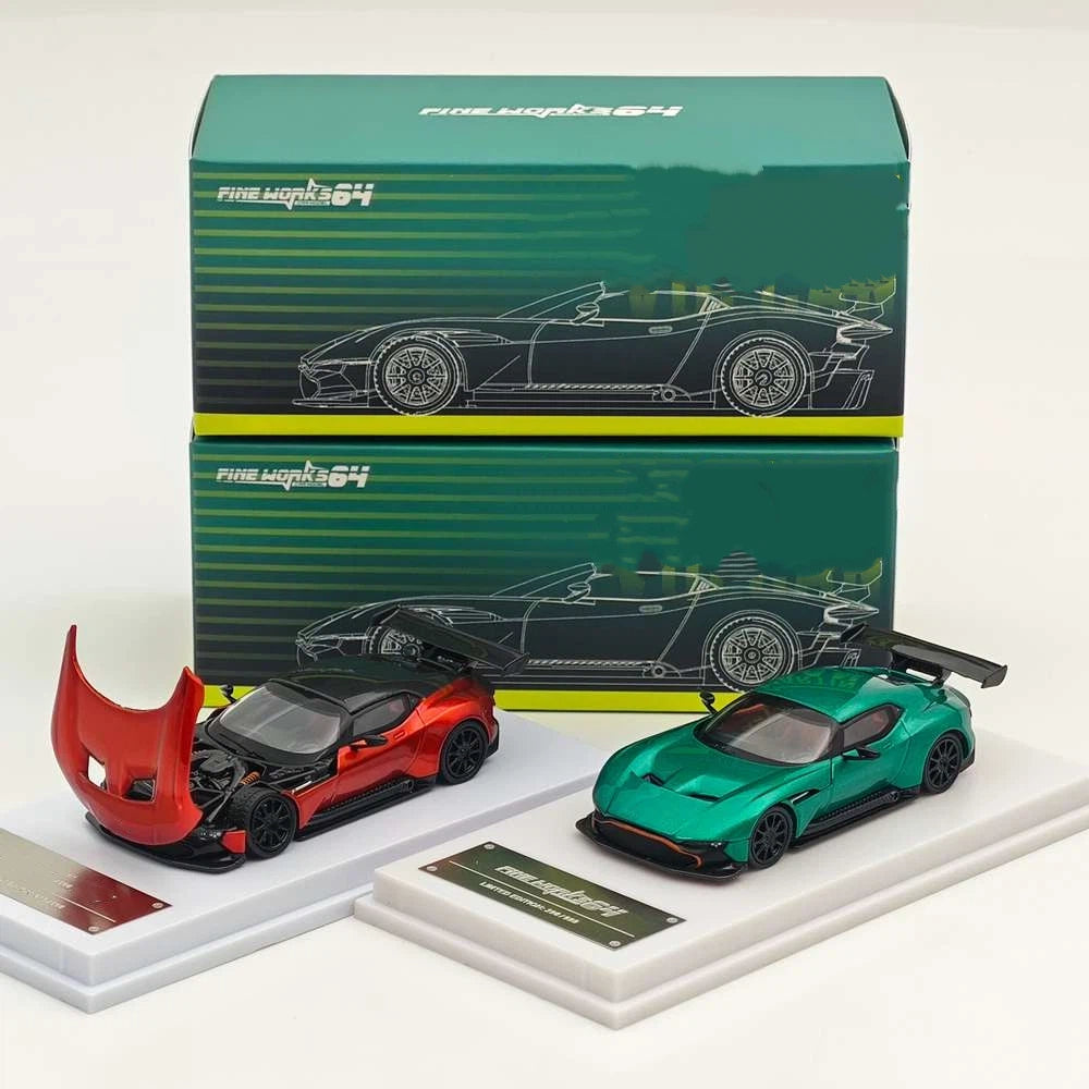 Fine Works64 1/64 Aston Martin Vulcan Diecast Model Car - Opening Hood, Metal Base & Rubber Tires | Limited Edition 999 Units