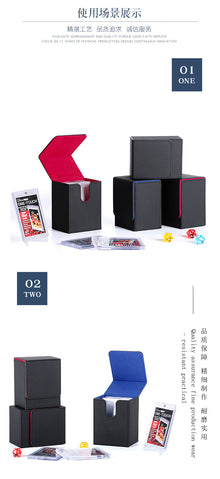 Portable Magnetic PU Deck Box Vertical Side Loading Storage Case for 35PT Card Slabs Toploaders PTCG CCG OCG TCG Trading Cards