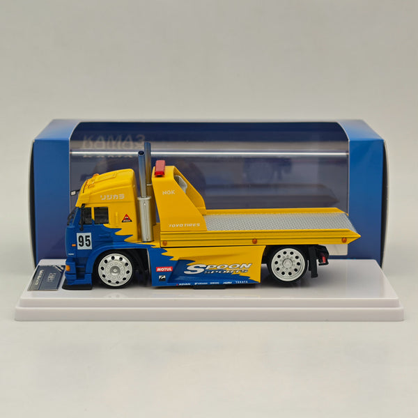 1:64 SH KamaZ Spoon Sports Flatbed Tow Truck Yellow Diecast Model Car Limited