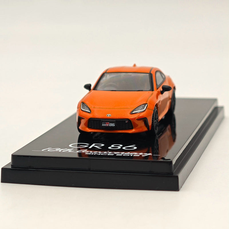 Hobby Japan 1:64 Toyota GR86 RZ 10th Anniversary Limited Flame Orange HJ642048P Diecast Models Car Collection