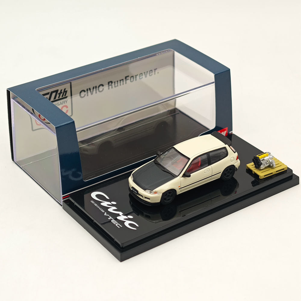 Hobby Japan 1/64 Honda CIVIC (EG6) JDM Style Customized Version With Engine Display Model White HJ642017AW Diecast Models Car Collection(Ships from the United States)