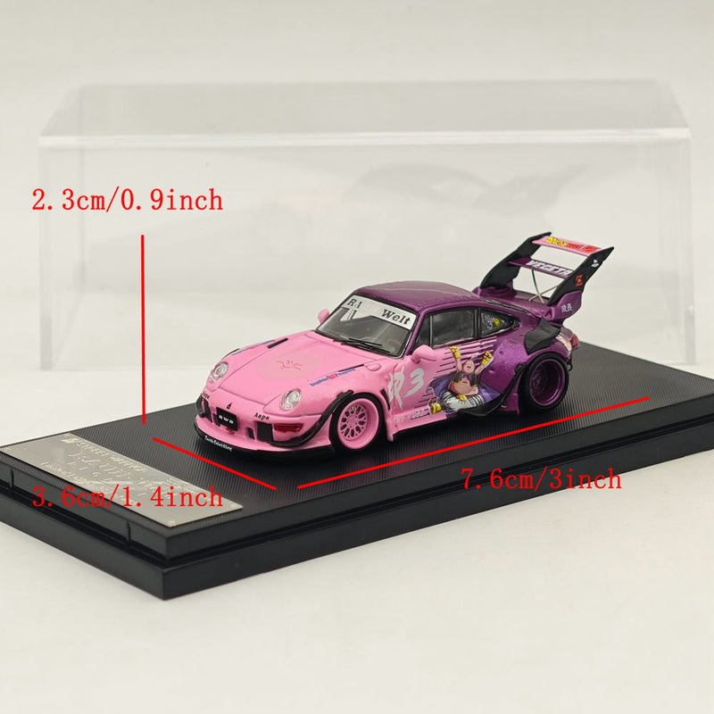 Street WARRIOR SW 1:64 Dragon Ball RWB 993 911 Racing Sports Pink Model Diecast Metal Car Collection