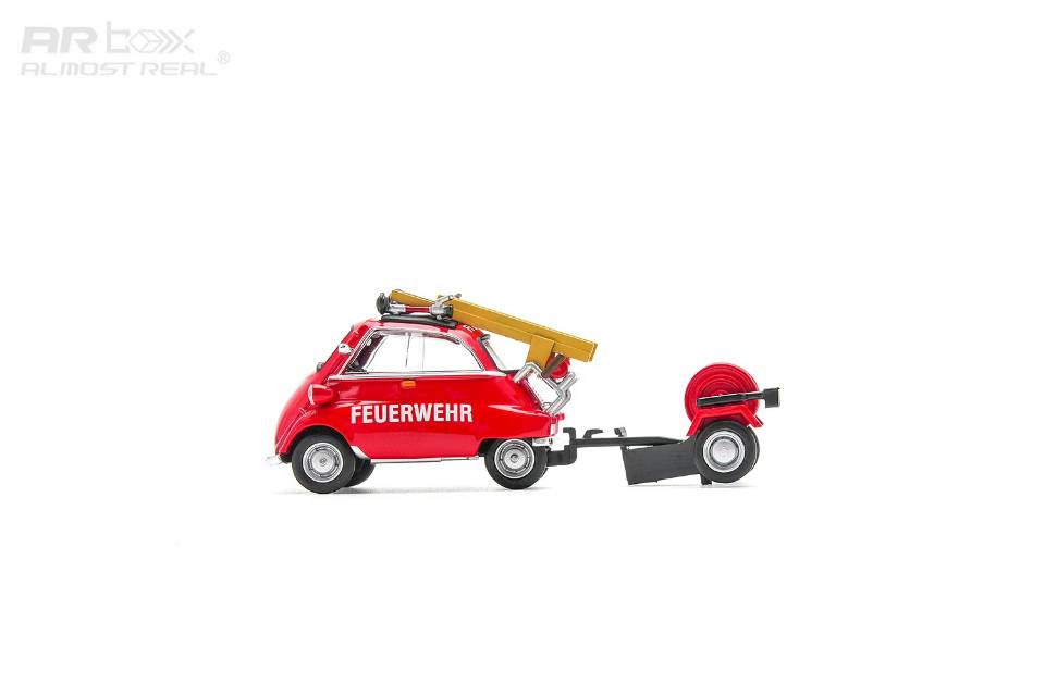 AR box 1:64 Isetta Red with Trailer Fire Dept Set Precision Diecast Model Car