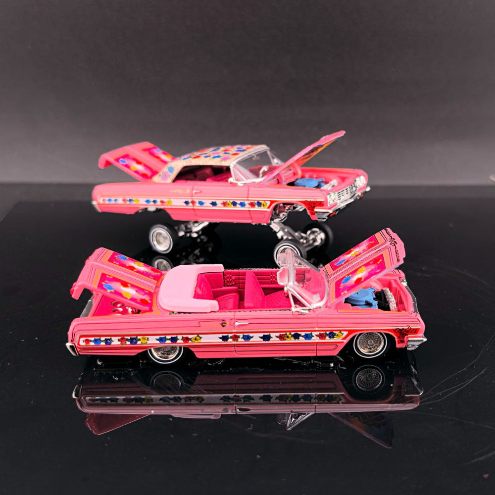 Fine Works FW 1:64 Impala Lowrider Gypsy Rose Painting Openable Convertible Adjustable Chassis Diecast Alloy Car Models Gifts