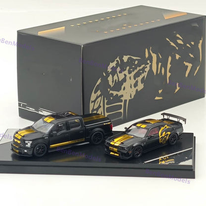 GT SHOW 1:64 Shelby F150 & Hellcat Black/Gold "American Power" livery Diecast Metal Limited Edition