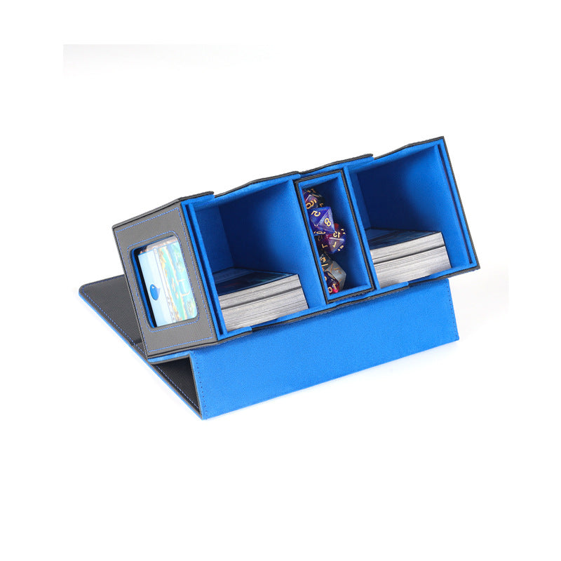 Dual Grid Magnetic Flip Card Box Grid Texture PU Card Holder Portable Trading Card Organizer Storage Box