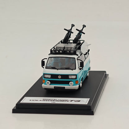 Mortal 1/64 Alloy Car Model - Lowrider Volkswagen T3, Tiffany Blue & White/Orange & Pink/Chocolate Bueno Color, 999 Units Limited, with Accessories