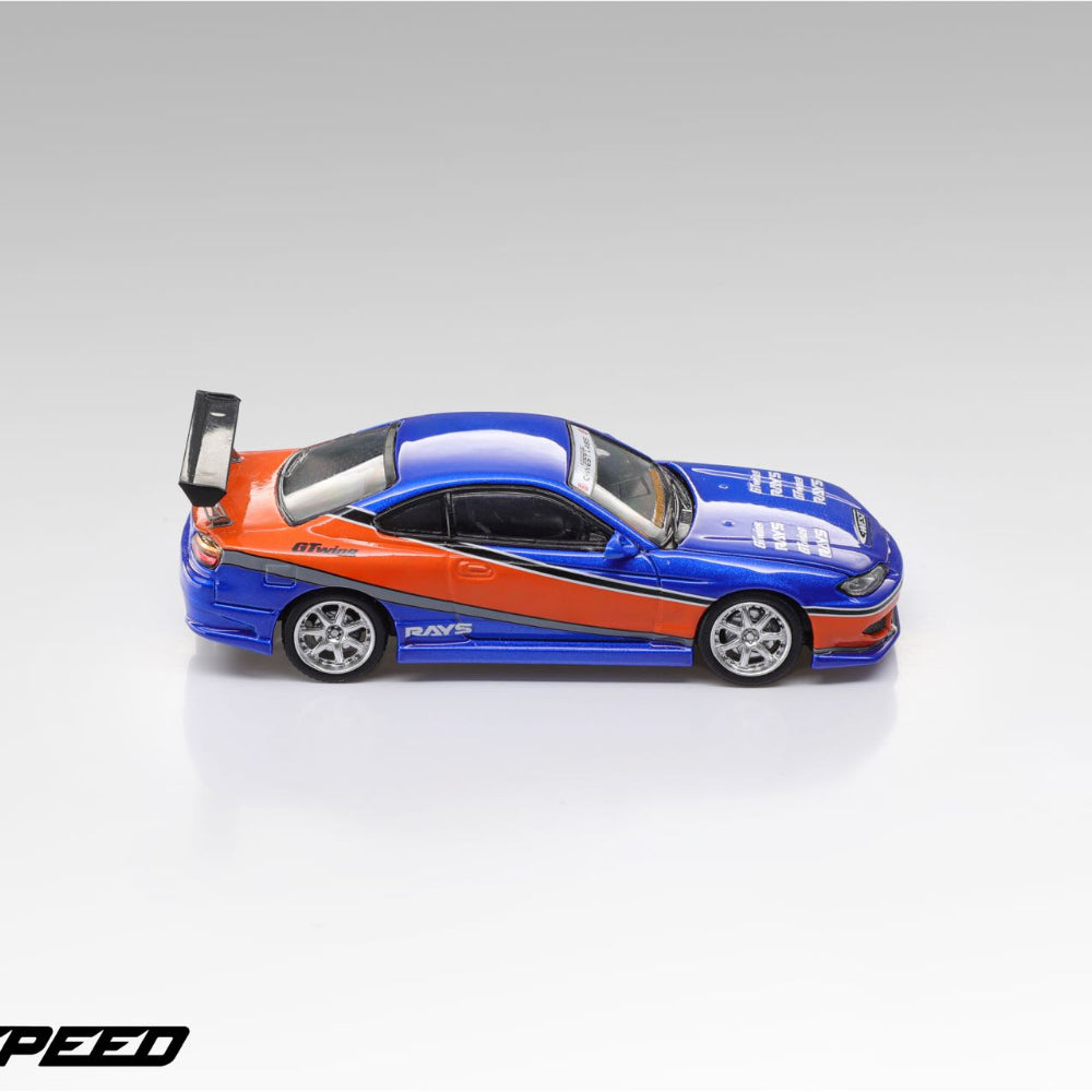 Pre order Fast Speed 1:64 Silvia S15 Mona Lisa Speed Orange Blue Coating FNF Front Cover Openable Diecast Model Car