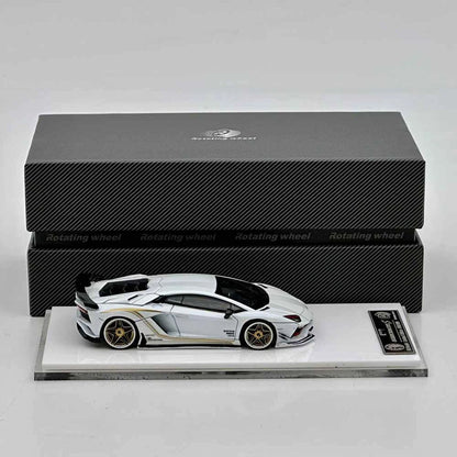 Rotating Wheel 1/64 Aventador S Rowen Supercar White Diecast Alloy Collectible Model Car