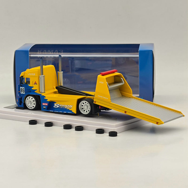 1:64 SH KamaZ Spoon Sports Flatbed Tow Truck Yellow Diecast Model Car Limited