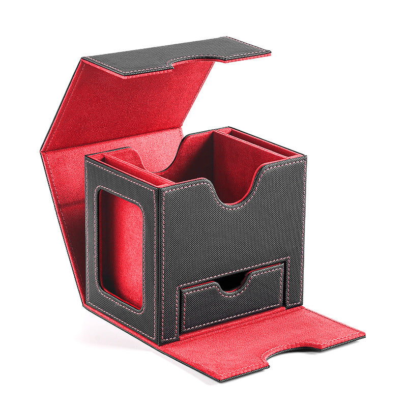 Magnetic PU Vertical Double Deck Box with View Window & Detachable Dice Drawer for PTCG CCG OCG TCG 35PT Slabs