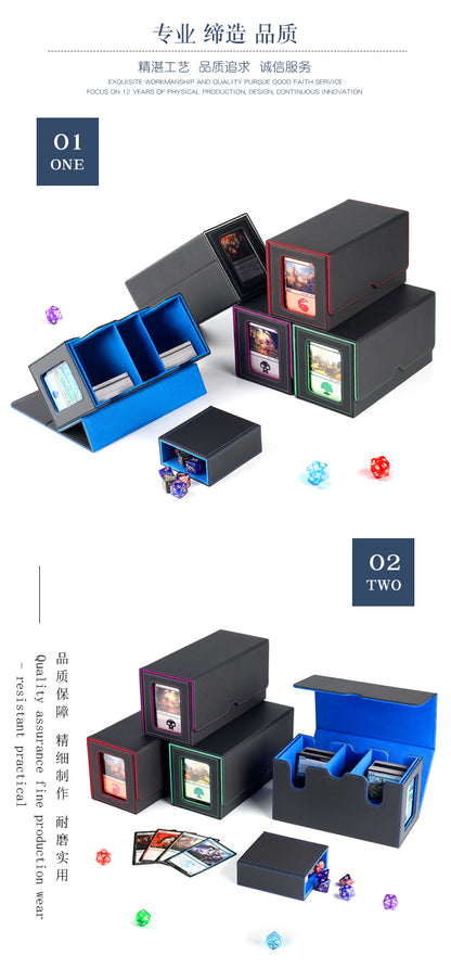 3-Compartment PU Leather TCG Deck Box w/ Dice Slot 200+ Sleeved Card & Dice Case