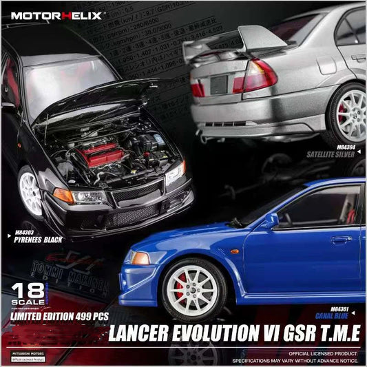 Pre-order MOTORHELIX 1:18 Lancer Evolution VI GSR T.M.E. (6.5) Full Opening Diecast Model Car