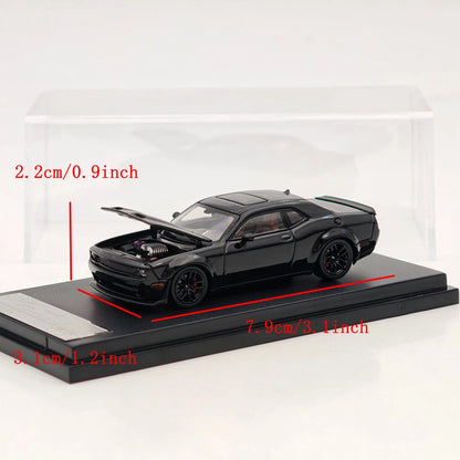 SH 1:64 Challengr SRT Hellcat Pitch Black Opening Hood Diecast Model Car Limited Collection