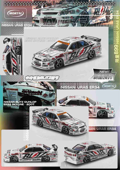 MORTAL 1:64 NISSAN SKYLINE ER34 URAS D1GP BLITZ DUNLOF Edition Miniature Diecast Toys Car Models Hobby Collection Gifts 03/06/04/07