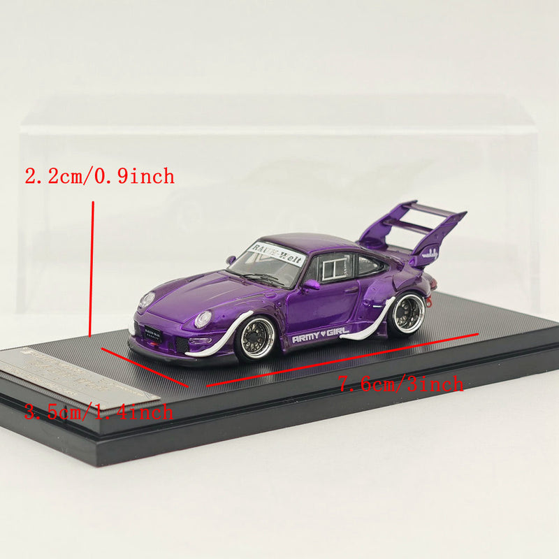 STREET WARRIOR 1:64 Porsche 993RWB Wide-body RWB modified Purple Diecast Models Car Toy Collection