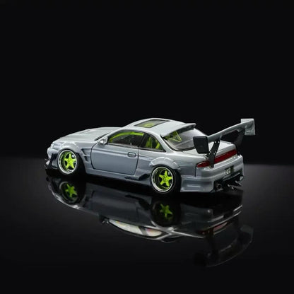 MORTAL 1:64 Nissan Silvia S14 GT-SPEC V1 SEIJI OOKAWARA Gray Diecast Car Model Miniature Vehicle Hobby Collectible Desktop Decoration Gift