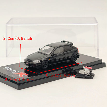 Hobby Japan 1:64 Honda Civic Type-R (EK9) Custom with Engine Diecast Car Collection Auto Toys Gift Black(Ships from the United States)