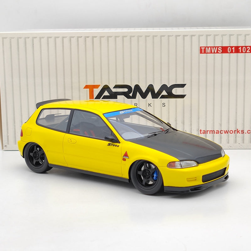 Tarmac Works 1/18 Honda Civic EG6 Spoon Yellow Resin Model Car Collection Gifts