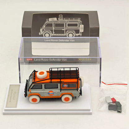 Master 1:64 pour Land Rover Defender Van Gulf Vernis Jouets moulés sous pression Modèles de voitures Miniature Hobby Cadeaux de collection 