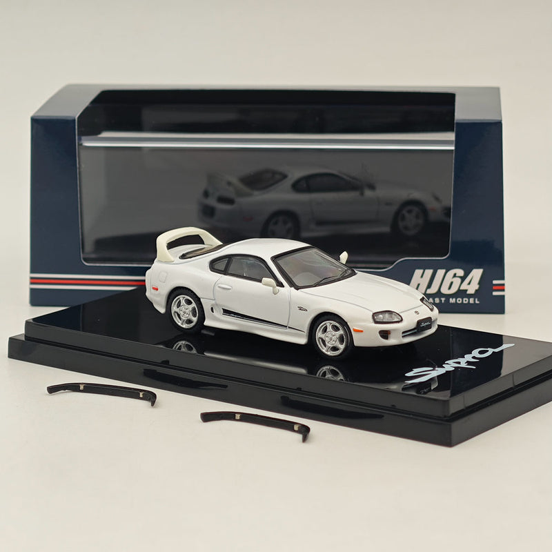 Hobby Japan 1/64 Toyota SUPRA RZ JZA80 GENUINE CUSTOMIZED VER with ActiveSpoiler White HJ643042W Diecast Models Car Collection