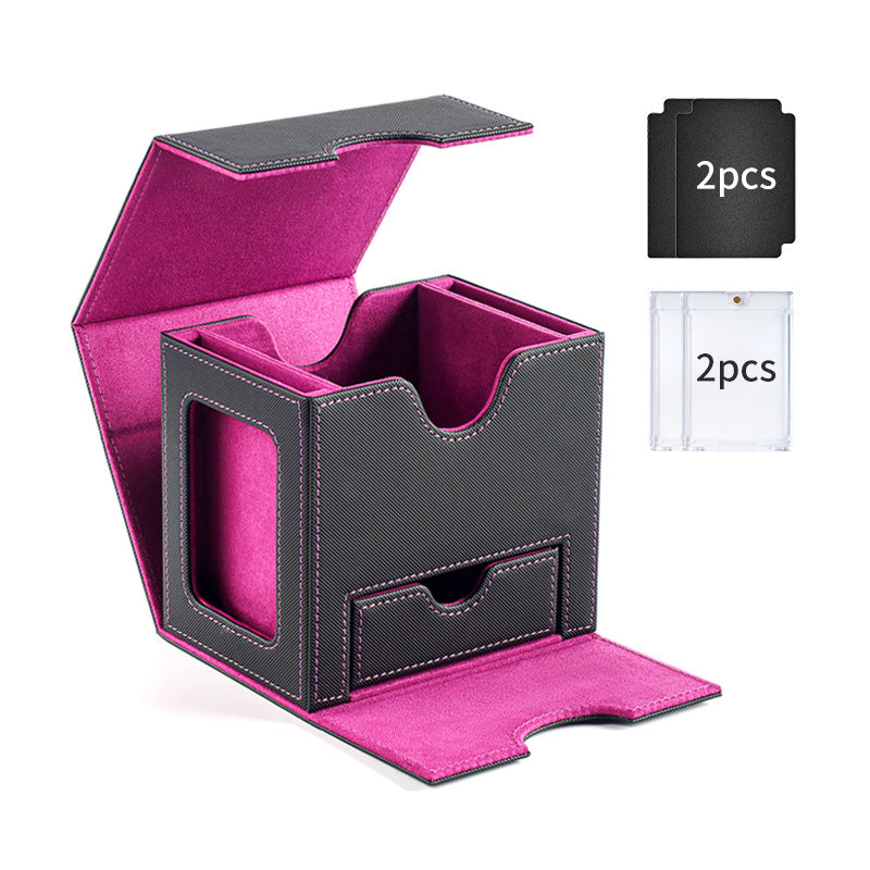 Side-Loading Window Card Deck Box 100+ PU Leather Magnetic TCG Card Storage