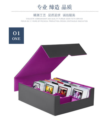 Magnetic PU Leather Card Storage Box 4 Grid Large Capacity Trading Card Organizer Holder for PTCG TCG CCG OCG Collectible Game Sports Cards