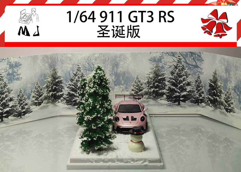 MJ 1:64 Porsche 911 992 GT3 RS Christmas Scene Diecast Toys Car Models Miniature Hobby Collection Gifts