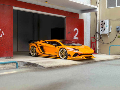 Rotating Wheel 1:64 Aventador S Rowen Supercar Yellow Diecast Alloy Collectible Model Car