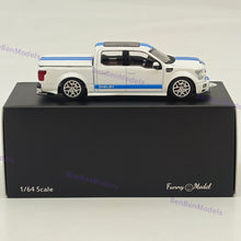 Funny Model 1/64 F-150 Shelby Super Snake Pickup Sport Truck Model White with Blue Stripes Diecast Model Car Limited Collection