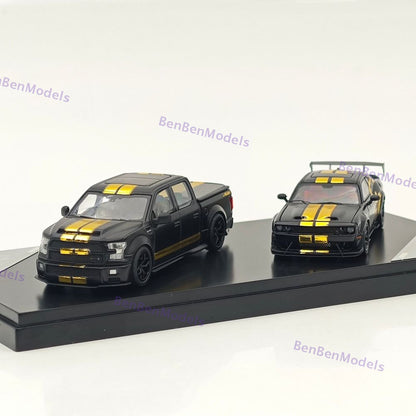 GT SHOW 1:64 Shelby F150 & Hellcat Black/Gold "American Power" livery Diecast Metal Limited Edition