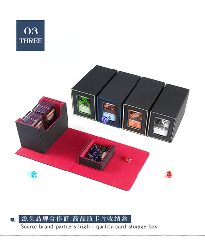 Multi Functional PU Card Storage Box Magnetic Closure with Display Window & Removable Dice Compartment for Hard Card Slabs