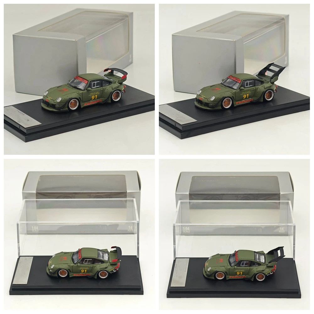 1:64 SW 993 911 #91 Matte Green Low & High Wing Diecast Model Car Collection