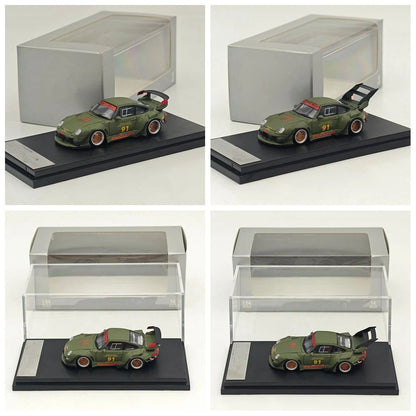 1:64 SW 993 911 #91 Matte Green Low & High Wing Diecast Model Car Collection