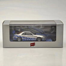Mega Mega 1:64 GT-R R34 FNF Silver Blue Version Film Capot Ouvrant Modèle Réduit en Diecast