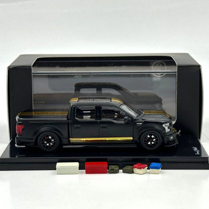 Funny Model 1/64 SHELBY F-150 Shelby Super Snake Pickup Matt Black Gold Stripes Diecast Model Car Collection