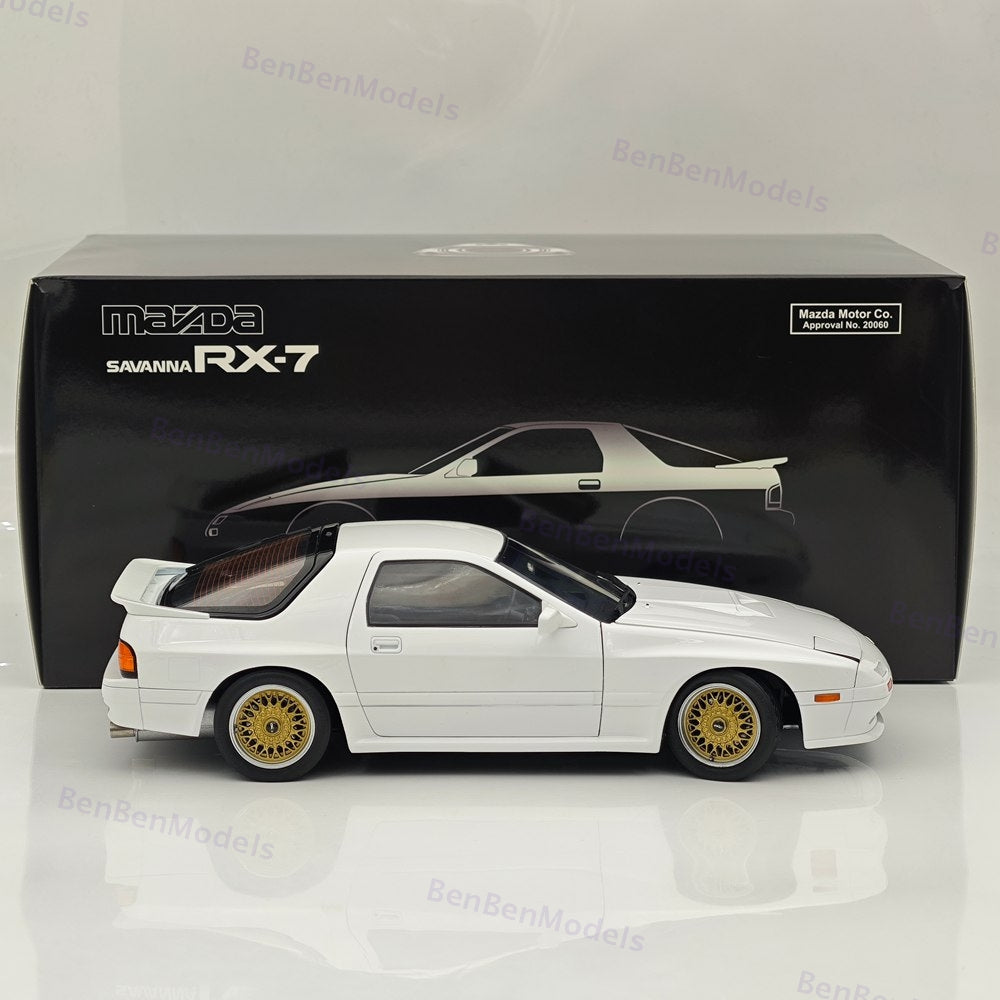 TopArt MODEL 1:18 MAZDA RX7 FC3S 1989 White / Gold Wheels Diecast Model Car