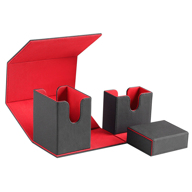 Portable Magnetic Flip Trading Card Box Grid Texture PU Leather Card Organizer Multi-function Game Card Storage Deck Case