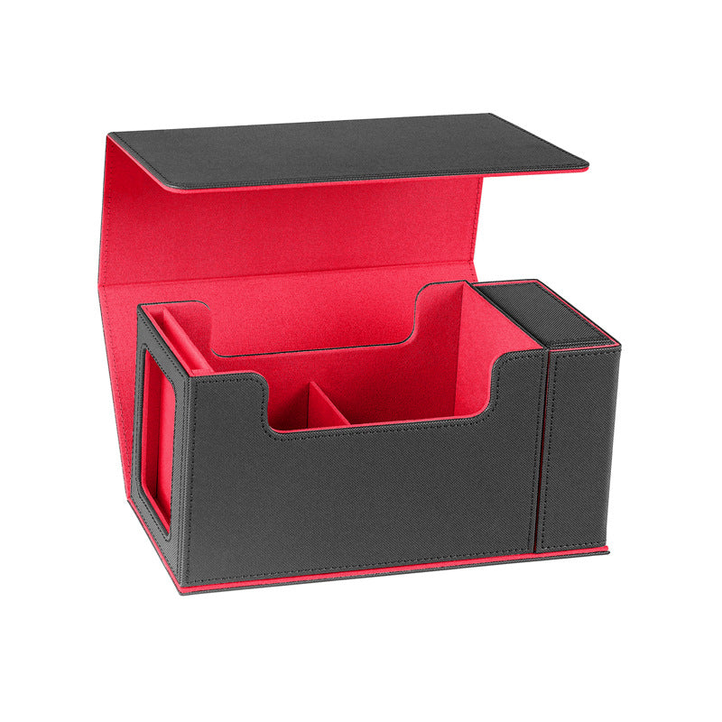 Multi Functional PU Card Storage Box Magnetic Closure with Display Window & Removable Dice Compartment for Hard Card Slabs