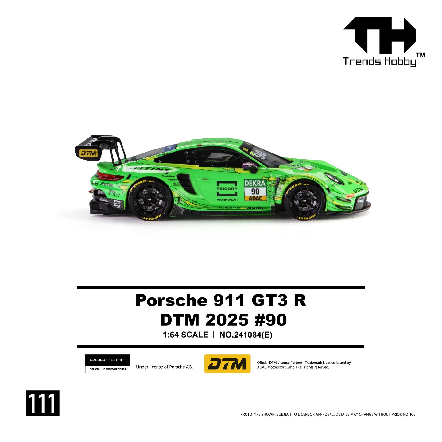 Th 1:64 Scale 911 GT3 R DTM Racing 90# 2025 Season Alloy Open Cover Diecast Car Model Gifts