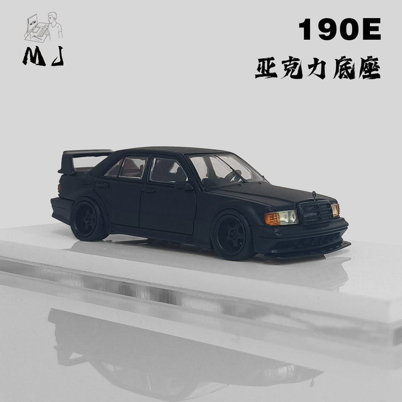 Fine Works 1:64 Mercedes Benz 190E Miniature Diecast Toys Car Models Collection Gifts Matte Black Limited 499