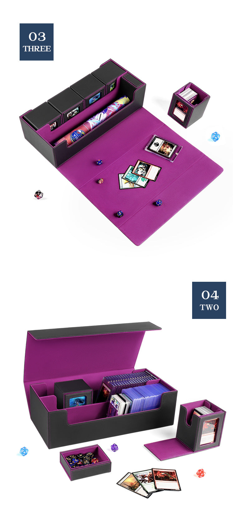 Large PU Leather TCG Deck Box Magnetic Closure, Removable Dice Tray & Card Slots